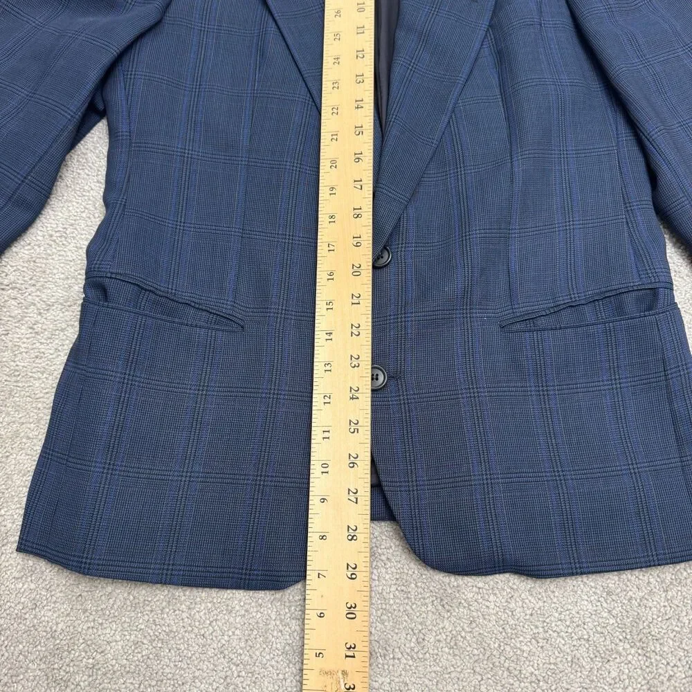 Vintage 80s Boss Hugo Boss Corleone Wool Suit Blazer Jacket Mens 38S Blue Plaid